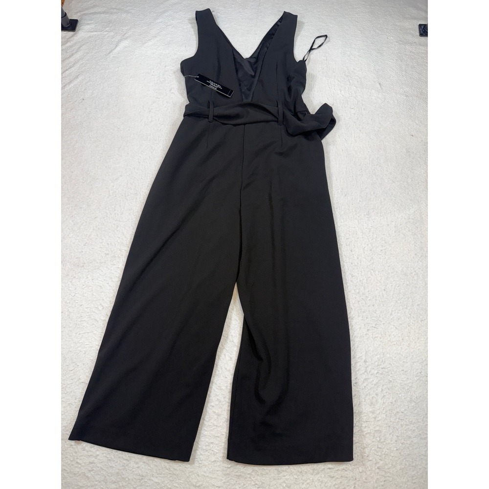 Tahari Arthur S. Levine Black Wide Leg V-Neck Tie Waist Jumpsuit Size 8 NWT